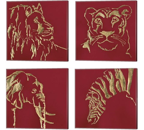 Gilded Animal Red 4 Piece Canvas Print Set by Chris Paschke