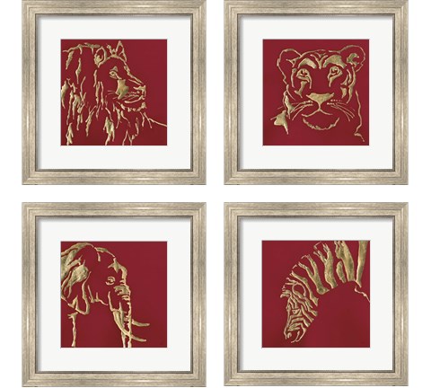 Gilded Animal Red 4 Piece Framed Art Print Set by Chris Paschke