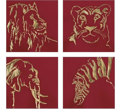 Gilded Animal Red 4 Piece Art Print Set by Chris Paschke