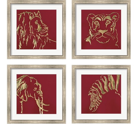 Gilded Animal Red 4 Piece Framed Art Print Set by Chris Paschke