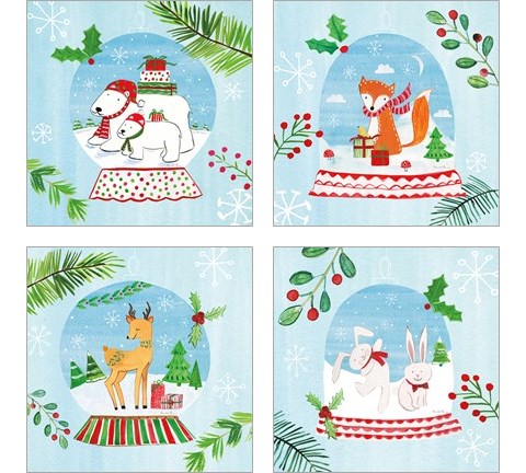 Snow Globe Animals 4 Piece Art Print Set by Farida Zaman