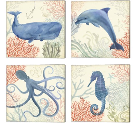Underwater Whimsy 4 Piece Canvas Print Set by Victoria Borges