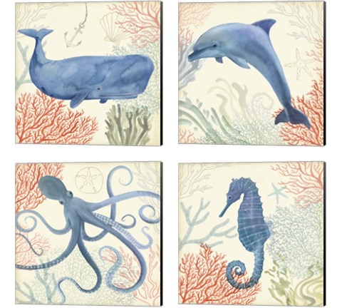 Underwater Whimsy 4 Piece Canvas Print Set by Victoria Borges
