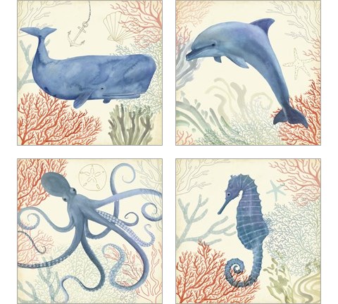 Underwater Whimsy 4 Piece Art Print Set by Victoria Borges