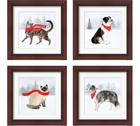 Christmas Cats & Dogs  4 Piece Framed Art Print Set by Victoria Borges