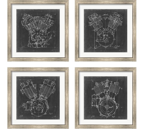 Motorcycle Engine Blueprint 4 Piece Framed Art Print Set by Ethan Harper
