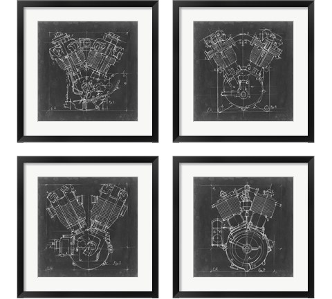 Motorcycle Engine Blueprint 4 Piece Framed Art Print Set by Ethan Harper