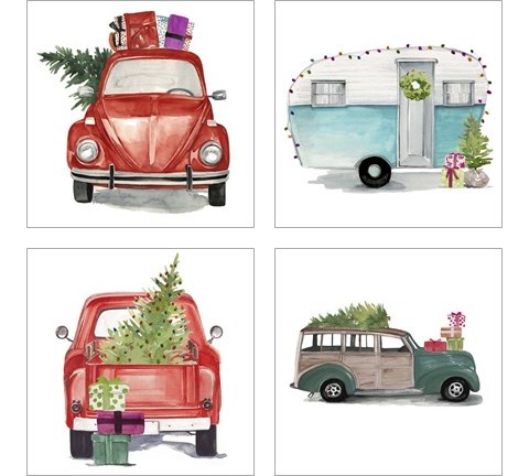 Christmas Cars 4 Piece Art Print Set by Jennifer Parker