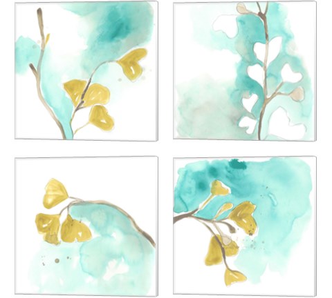 Teal and Ochre Ginko 4 Piece Canvas Print Set by June Erica Vess