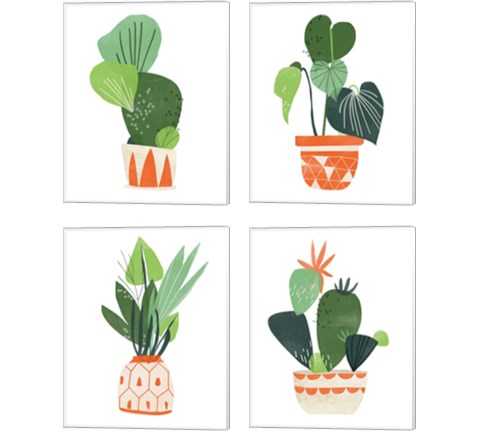 Happy Plants 4 Piece Canvas Print Set by June Erica Vess