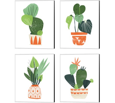 Happy Plants 4 Piece Canvas Print Set by June Erica Vess