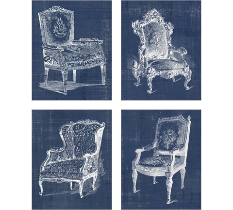 Antique Chair Blueprint 4 Piece Art Print Set by Vision Studio