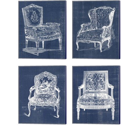 Antique Chair Blueprint 4 Piece Canvas Print Set by Vision Studio