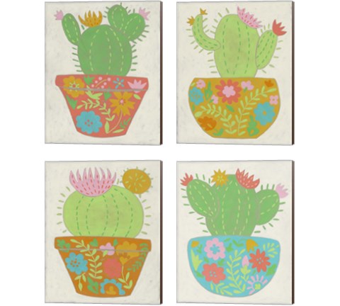 Happy Cactus 4 Piece Canvas Print Set by Chariklia Zarris