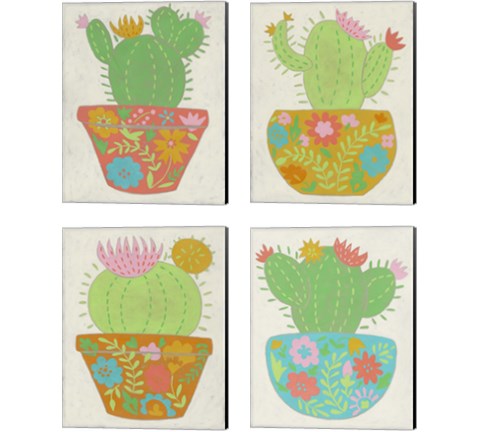 Happy Cactus 4 Piece Canvas Print Set by Chariklia Zarris