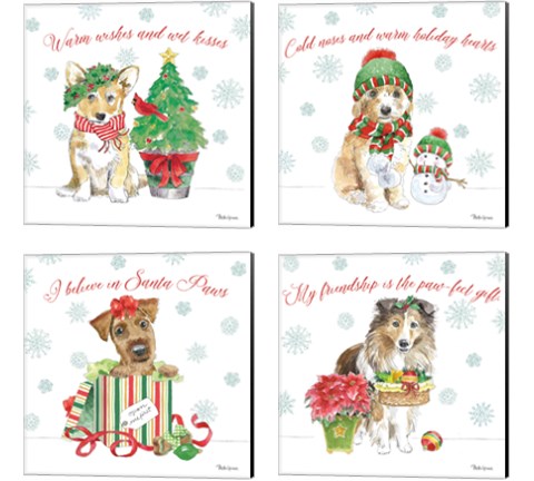 Holiday Paws 4 Piece Canvas Print Set by Beth Grove