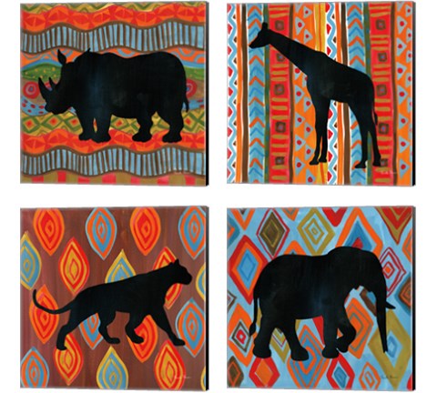 African Animal 4 Piece Canvas Print Set by Farida Zaman
