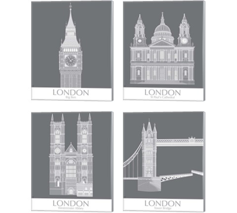 London Landmark 4 Piece Canvas Print Set by Fab Funky