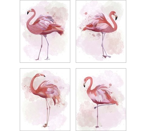 Fluffy Flamingo 4 Piece Art Print Set by Fab Funky