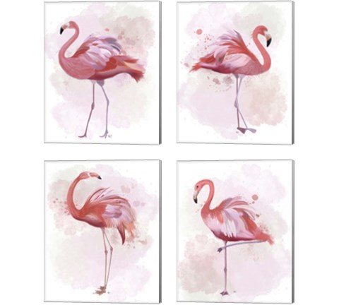 Fluffy Flamingo 4 Piece Canvas Print Set by Fab Funky