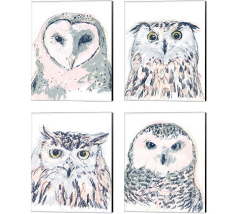 Funky Owl Portrait 4 Piece Canvas Print Set by June Erica Vess
