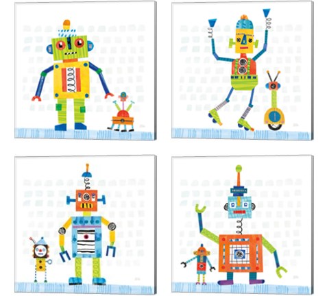 Robot Party on Square Toys 4 Piece Canvas Print Set by Melissa Averinos