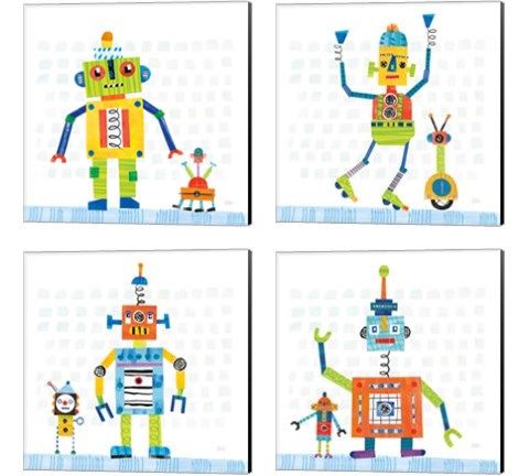 Robot Party on Square Toys 4 Piece Canvas Print Set by Melissa Averinos