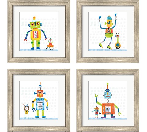 Robot Party on Square Toys 4 Piece Framed Art Print Set by Melissa Averinos