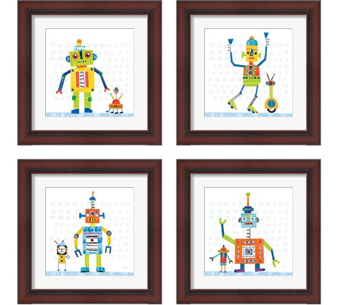 Robot Party on Square Toys 4 Piece Framed Art Print Set by Melissa Averinos
