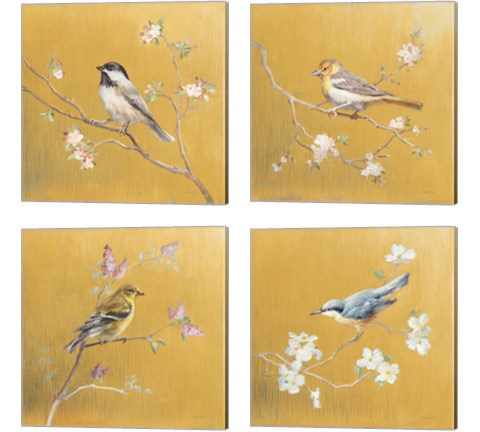Bird on Gold 4 Piece Canvas Print Set by Danhui Nai