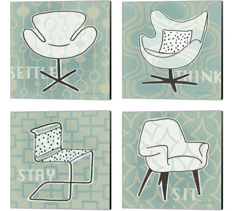 Retro Chair 4 Piece Canvas Print Set by Michael Mullan