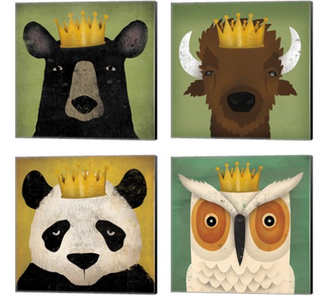 Animal with Crown 4 Piece Canvas Print Set by Ryan Fowler