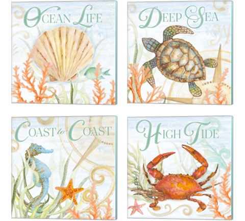 Ocean Life 4 Piece Canvas Print Set by Janice Gaynor