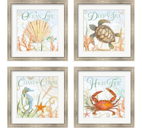 Ocean Life 4 Piece Framed Art Print Set by Janice Gaynor