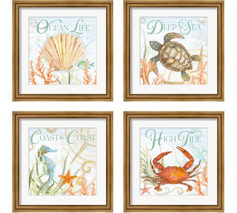 Ocean Life 4 Piece Framed Art Print Set by Janice Gaynor