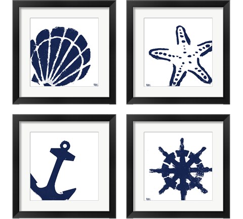 Coastal Navy on White 4 Piece Framed Art Print Set by Tiffany Hakimipour