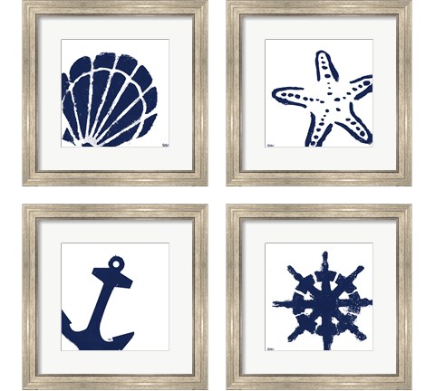 Coastal Navy on White 4 Piece Framed Art Print Set by Tiffany Hakimipour