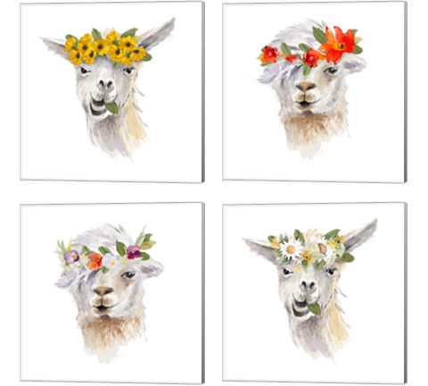 Floral Llama 4 Piece Canvas Print Set by Lanie Loreth