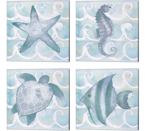 Azure Sea Creatures  4 Piece Canvas Print Set by Elizabeth Medley