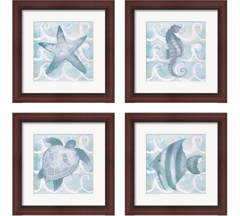 Azure Sea Creatures  4 Piece Framed Art Print Set by Elizabeth Medley