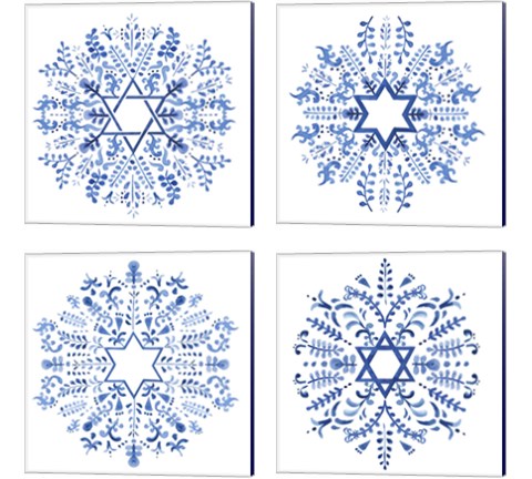Indigo Hanukkah 4 Piece Canvas Print Set by Victoria Borges