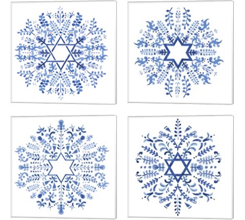 Indigo Hanukkah 4 Piece Canvas Print Set by Victoria Borges