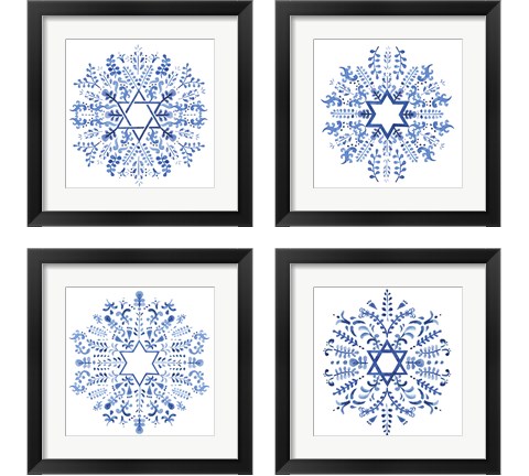 Indigo Hanukkah 4 Piece Framed Art Print Set by Victoria Borges