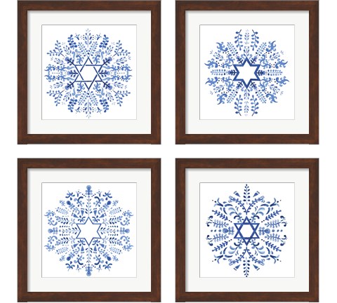 Indigo Hanukkah 4 Piece Framed Art Print Set by Victoria Borges