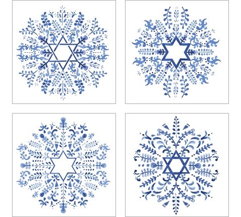 Indigo Hanukkah 4 Piece Art Print Set by Victoria Borges