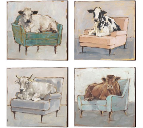 Moo-ving In 4 Piece Canvas Print Set by Ethan Harper