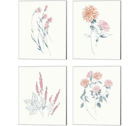 Flowers on White Contemporary Bright 4 Piece Canvas Print Set by Wild Apple Portfolio