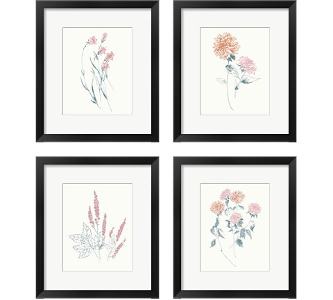 Flowers on White Contemporary Bright 4 Piece Framed Art Print Set by Wild Apple Portfolio