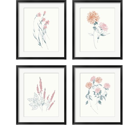 Flowers on White Contemporary Bright 4 Piece Framed Art Print Set by Wild Apple Portfolio