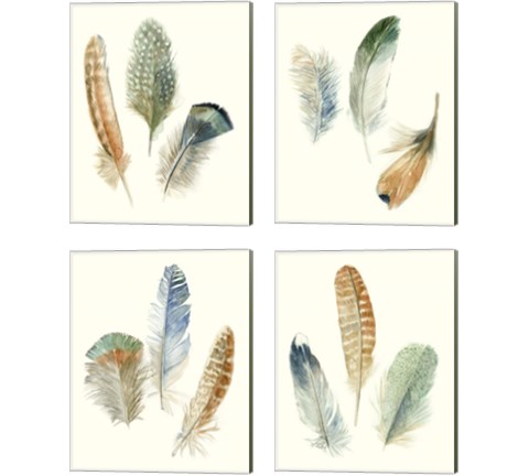 Watercolor Feathers 4 Piece Canvas Print Set by Megan Meagher